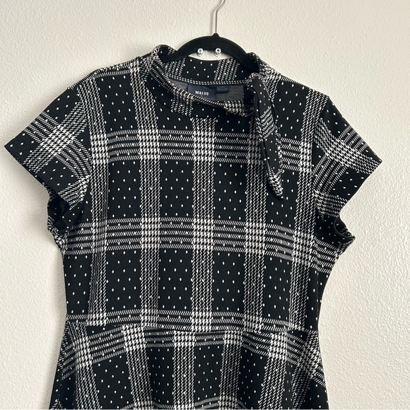 Anthropologie Zoe Maeve Black & White Plaid Polka Dot Knit Dress | Size XL - Picture 6 of 10